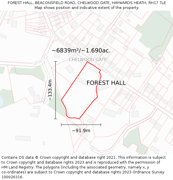 FOREST HALL, BEACONSFIELD ROAD, CHELWOOD GATE, HAYWARDS HEATH, RH17 7LE: Plot and title map