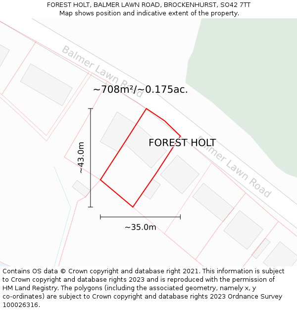 FOREST HOLT, BALMER LAWN ROAD, BROCKENHURST, SO42 7TT: Plot and title map