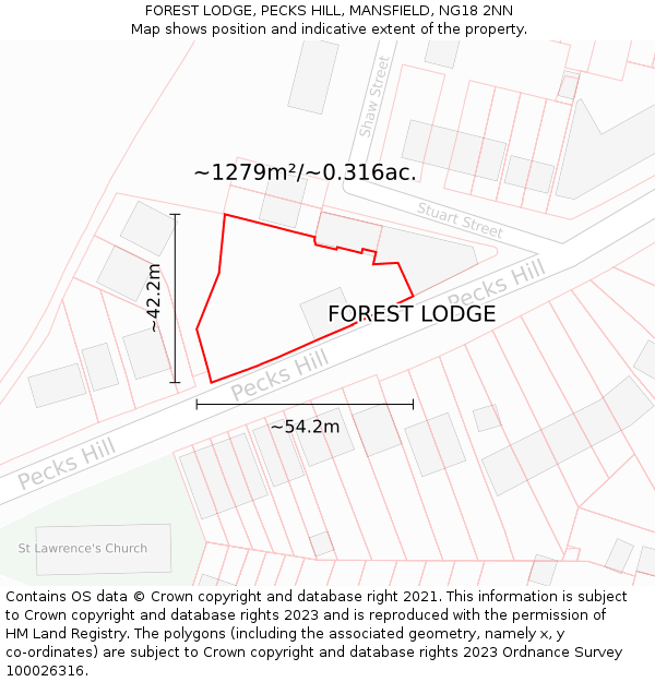 FOREST LODGE, PECKS HILL, MANSFIELD, NG18 2NN: Plot and title map