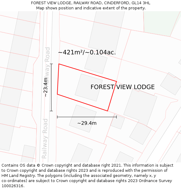 FOREST VIEW LODGE, RAILWAY ROAD, CINDERFORD, GL14 3HL: Plot and title map