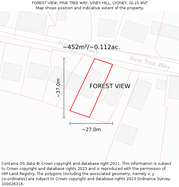 FOREST VIEW, PINE TREE WAY, VINEY HILL, LYDNEY, GL15 4NT: Plot and title map