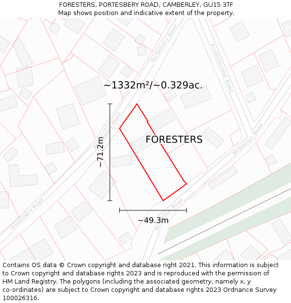 FORESTERS, PORTESBERY ROAD, CAMBERLEY, GU15 3TF: Plot and title map