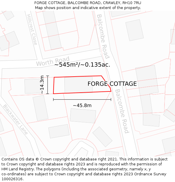 FORGE COTTAGE, BALCOMBE ROAD, CRAWLEY, RH10 7RU: Plot and title map