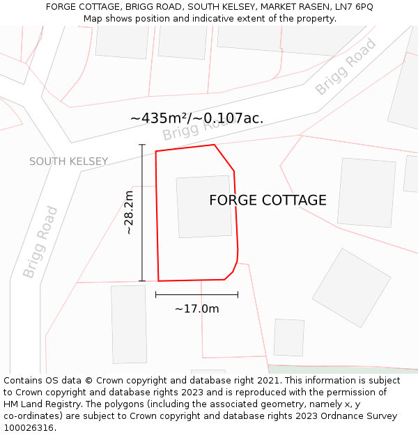 FORGE COTTAGE, BRIGG ROAD, SOUTH KELSEY, MARKET RASEN, LN7 6PQ: Plot and title map