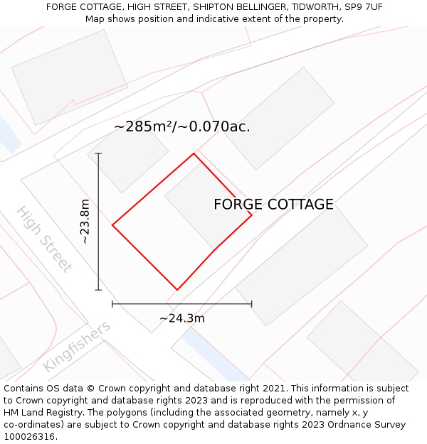 FORGE COTTAGE, HIGH STREET, SHIPTON BELLINGER, TIDWORTH, SP9 7UF: Plot and title map