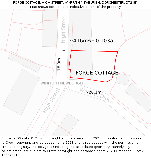 FORGE COTTAGE, HIGH STREET, WINFRITH NEWBURGH, DORCHESTER, DT2 8JN: Plot and title map