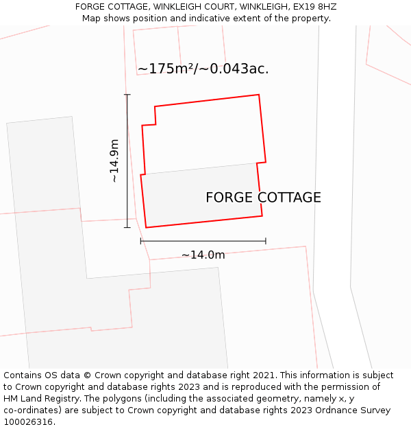 FORGE COTTAGE, WINKLEIGH COURT, WINKLEIGH, EX19 8HZ: Plot and title map