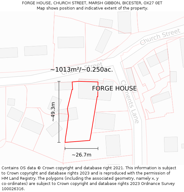 FORGE HOUSE, CHURCH STREET, MARSH GIBBON, BICESTER, OX27 0ET: Plot and title map