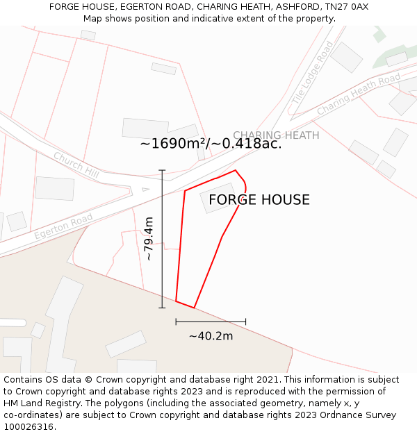 FORGE HOUSE, EGERTON ROAD, CHARING HEATH, ASHFORD, TN27 0AX: Plot and title map