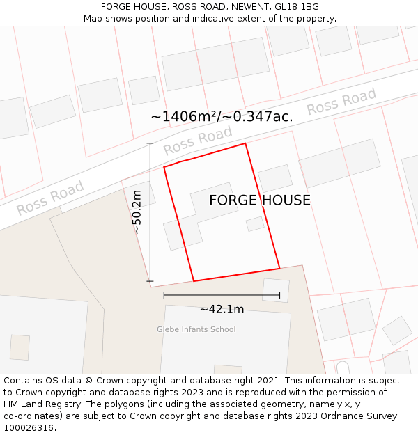 FORGE HOUSE, ROSS ROAD, NEWENT, GL18 1BG: Plot and title map