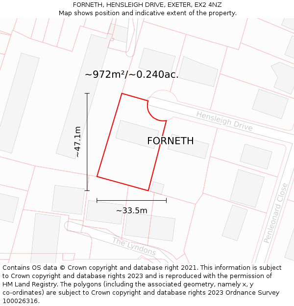 FORNETH, HENSLEIGH DRIVE, EXETER, EX2 4NZ: Plot and title map