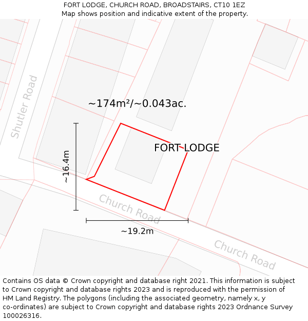 FORT LODGE, CHURCH ROAD, BROADSTAIRS, CT10 1EZ: Plot and title map