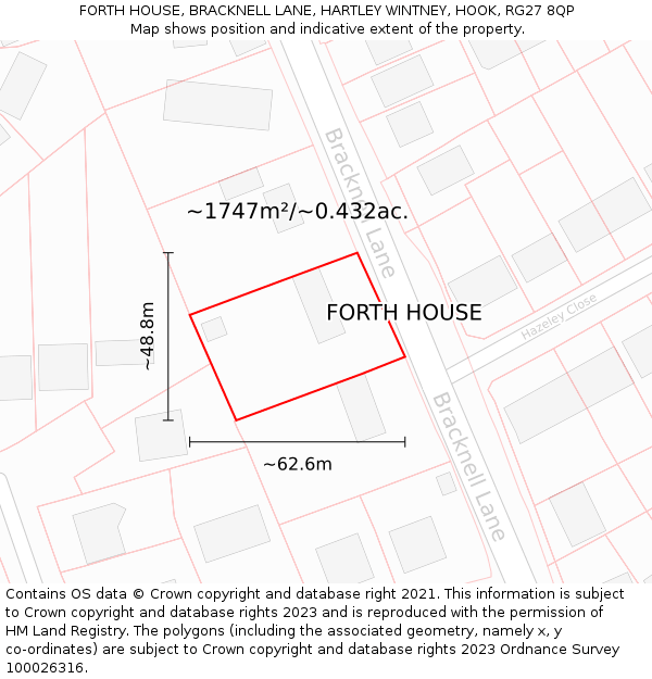 FORTH HOUSE, BRACKNELL LANE, HARTLEY WINTNEY, HOOK, RG27 8QP: Plot and title map