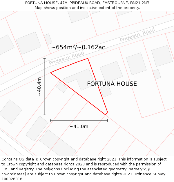 FORTUNA HOUSE, 47A, PRIDEAUX ROAD, EASTBOURNE, BN21 2NB: Plot and title map