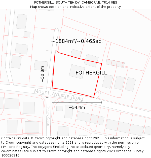 FOTHERGILL, SOUTH TEHIDY, CAMBORNE, TR14 0ES: Plot and title map
