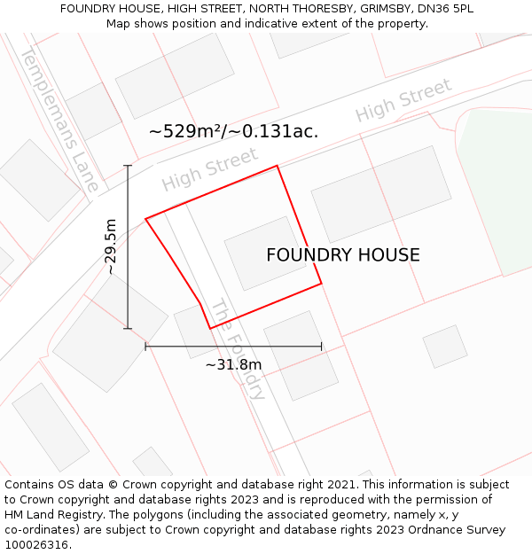 FOUNDRY HOUSE, HIGH STREET, NORTH THORESBY, GRIMSBY, DN36 5PL: Plot and title map