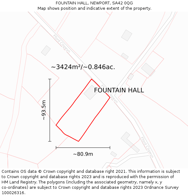 FOUNTAIN HALL, NEWPORT, SA42 0QG: Plot and title map