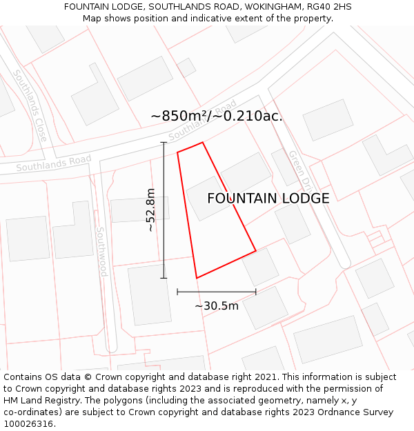 FOUNTAIN LODGE, SOUTHLANDS ROAD, WOKINGHAM, RG40 2HS: Plot and title map