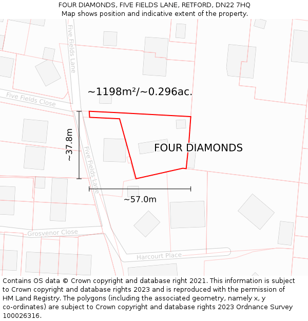 FOUR DIAMONDS, FIVE FIELDS LANE, RETFORD, DN22 7HQ: Plot and title map