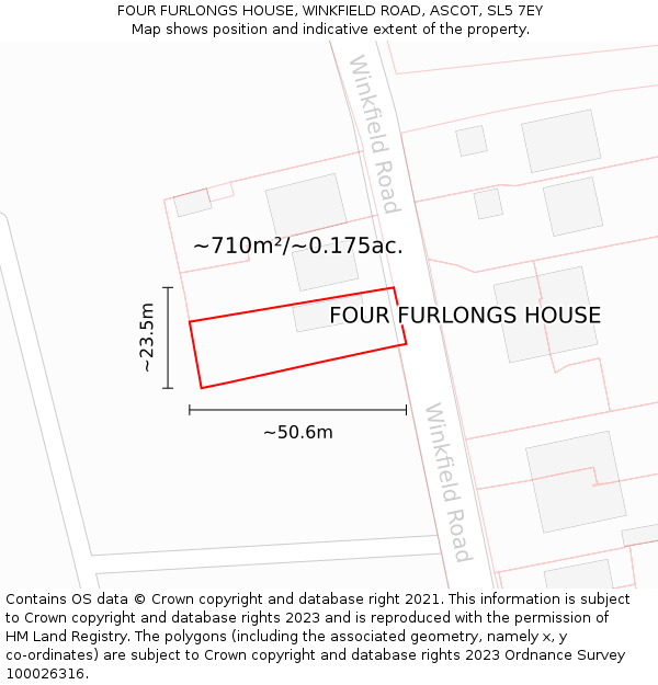 FOUR FURLONGS HOUSE, WINKFIELD ROAD, ASCOT, SL5 7EY: Plot and title map