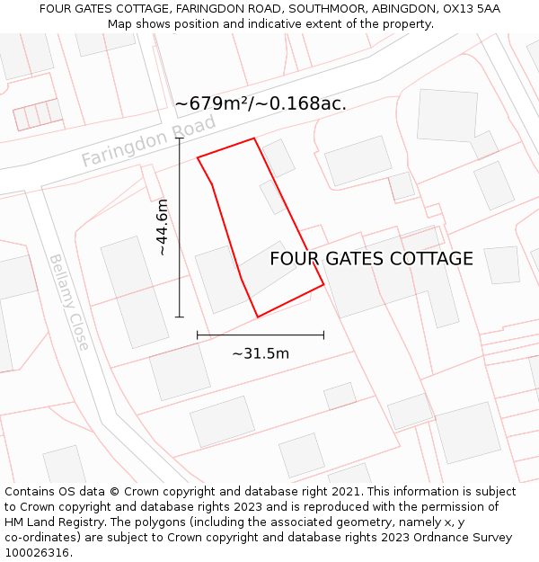 FOUR GATES COTTAGE, FARINGDON ROAD, SOUTHMOOR, ABINGDON, OX13 5AA: Plot and title map