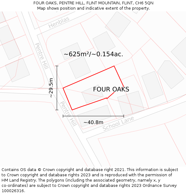 FOUR OAKS, PENTRE HILL, FLINT MOUNTAIN, FLINT, CH6 5QN: Plot and title map