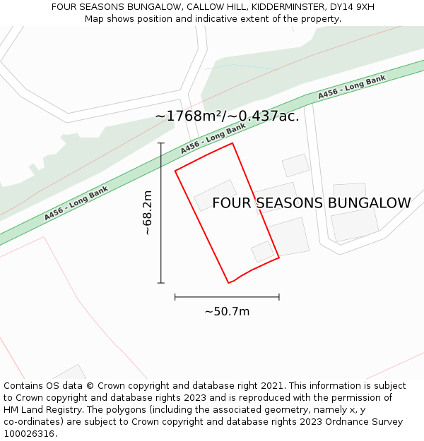 FOUR SEASONS BUNGALOW, CALLOW HILL, KIDDERMINSTER, DY14 9XH: Plot and title map