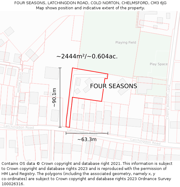 FOUR SEASONS, LATCHINGDON ROAD, COLD NORTON, CHELMSFORD, CM3 6JG: Plot and title map