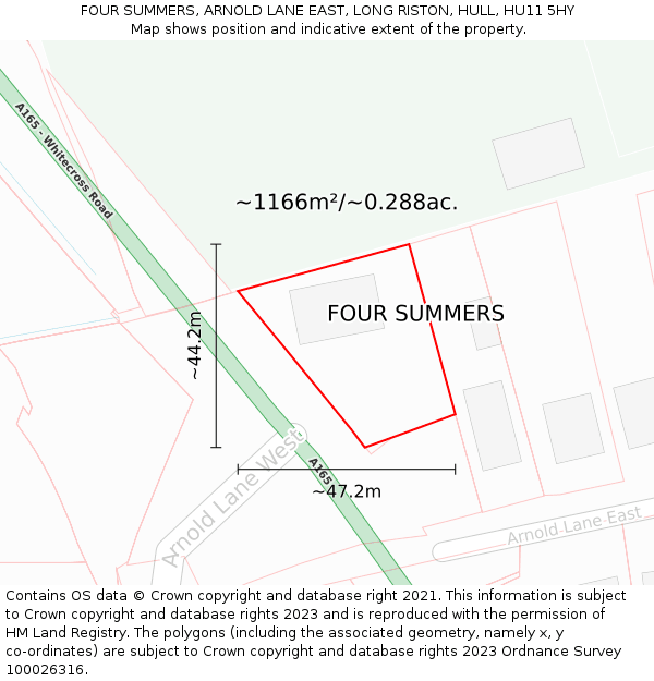 FOUR SUMMERS, ARNOLD LANE EAST, LONG RISTON, HULL, HU11 5HY: Plot and title map