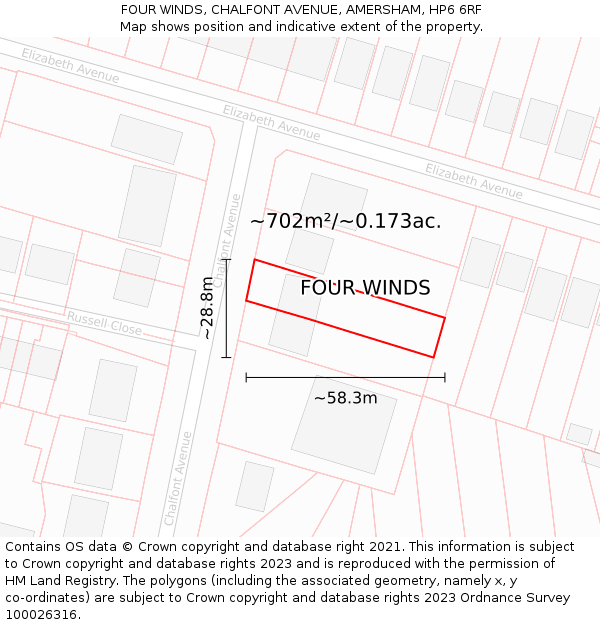 FOUR WINDS, CHALFONT AVENUE, AMERSHAM, HP6 6RF: Plot and title map