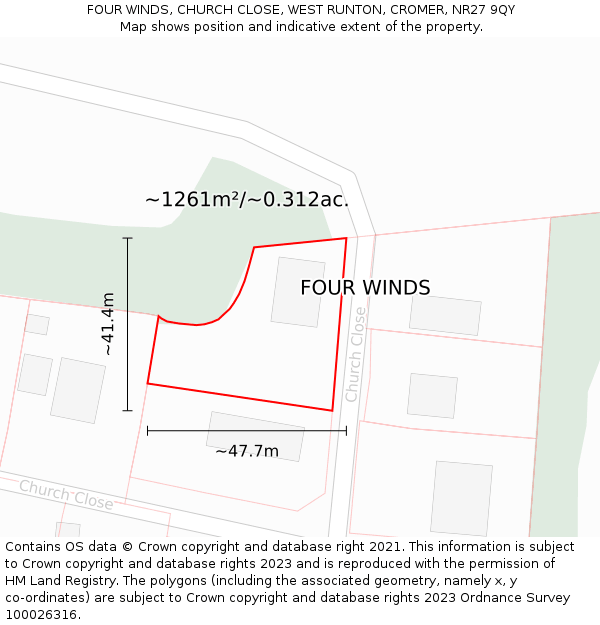FOUR WINDS, CHURCH CLOSE, WEST RUNTON, CROMER, NR27 9QY: Plot and title map