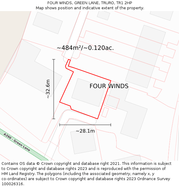 FOUR WINDS, GREEN LANE, TRURO, TR1 2HP: Plot and title map
