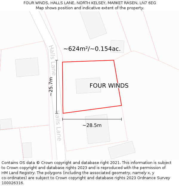 FOUR WINDS, HALLS LANE, NORTH KELSEY, MARKET RASEN, LN7 6EG: Plot and title map