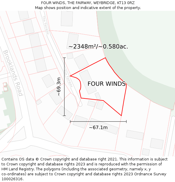 FOUR WINDS, THE FAIRWAY, WEYBRIDGE, KT13 0RZ: Plot and title map