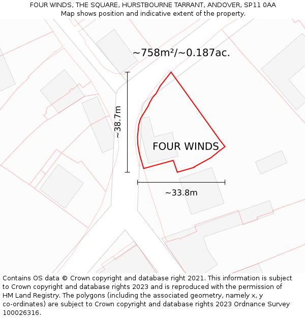 FOUR WINDS, THE SQUARE, HURSTBOURNE TARRANT, ANDOVER, SP11 0AA: Plot and title map