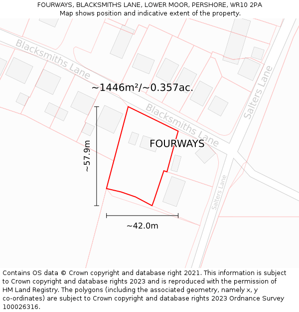 FOURWAYS, BLACKSMITHS LANE, LOWER MOOR, PERSHORE, WR10 2PA: Plot and title map