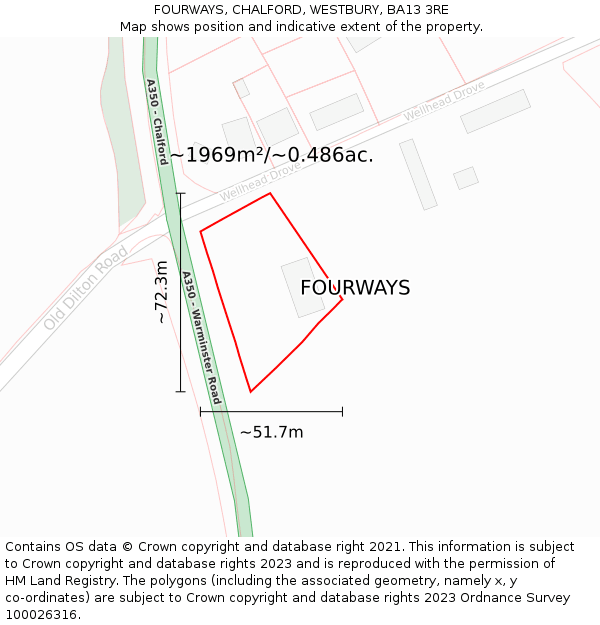 FOURWAYS, CHALFORD, WESTBURY, BA13 3RE: Plot and title map