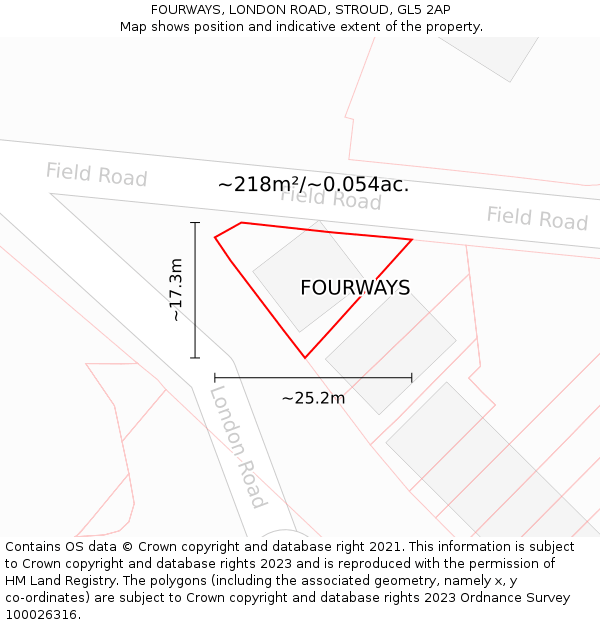 FOURWAYS, LONDON ROAD, STROUD, GL5 2AP: Plot and title map