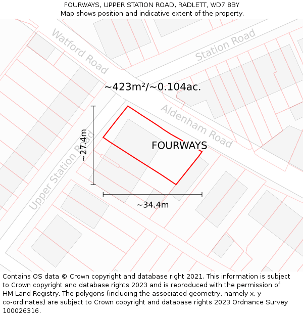 FOURWAYS, UPPER STATION ROAD, RADLETT, WD7 8BY: Plot and title map