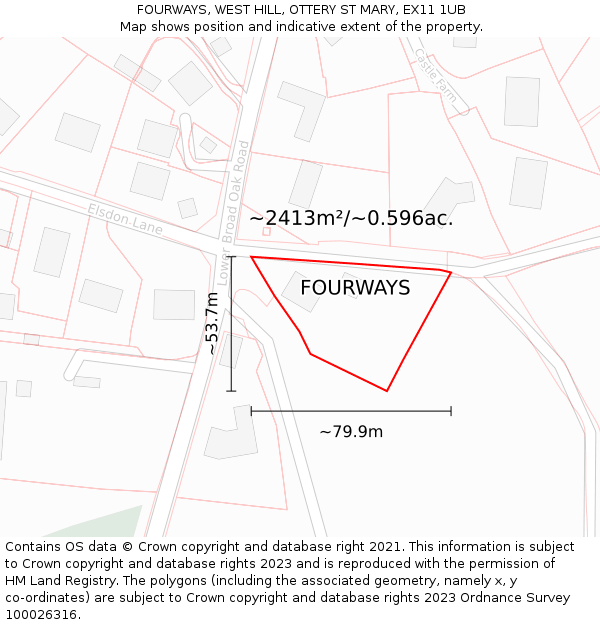 FOURWAYS, WEST HILL, OTTERY ST MARY, EX11 1UB: Plot and title map