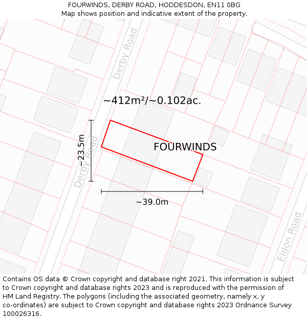 FOURWINDS, DERBY ROAD, HODDESDON, EN11 0BG: Plot and title map