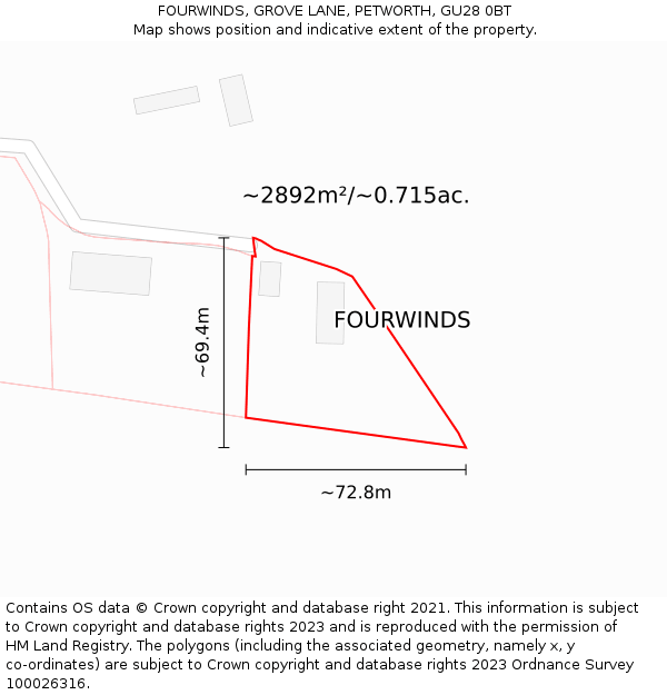 FOURWINDS, GROVE LANE, PETWORTH, GU28 0BT: Plot and title map