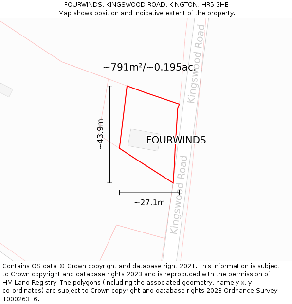 FOURWINDS, KINGSWOOD ROAD, KINGTON, HR5 3HE: Plot and title map