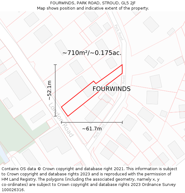 FOURWINDS, PARK ROAD, STROUD, GL5 2JF: Plot and title map