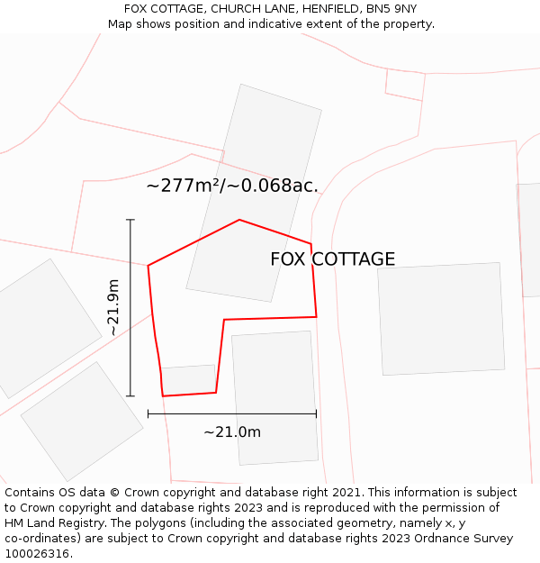 FOX COTTAGE, CHURCH LANE, HENFIELD, BN5 9NY: Plot and title map