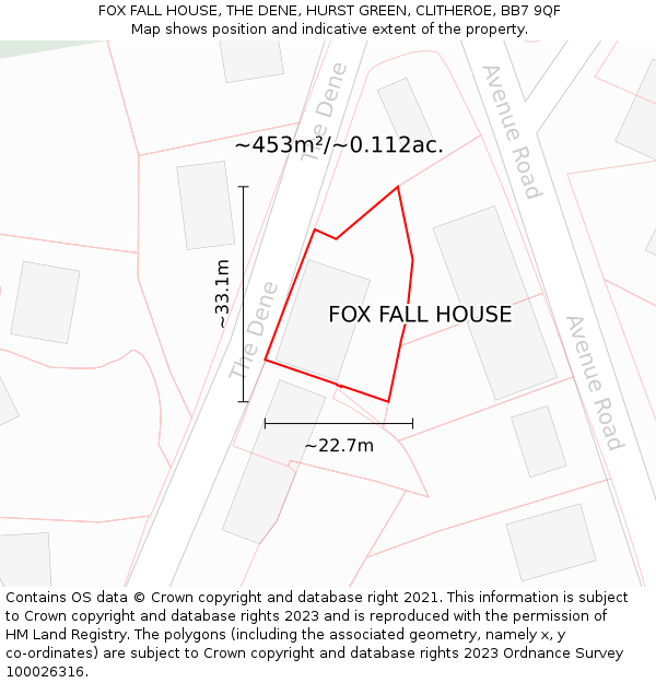 FOX FALL HOUSE, THE DENE, HURST GREEN, CLITHEROE, BB7 9QF: Plot and title map