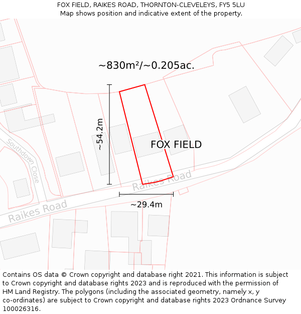 FOX FIELD, RAIKES ROAD, THORNTON-CLEVELEYS, FY5 5LU: Plot and title map