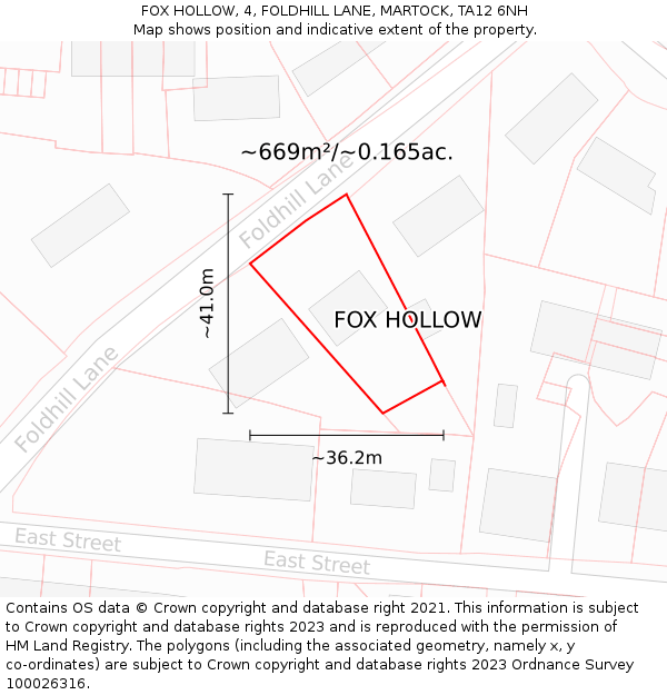 FOX HOLLOW, 4, FOLDHILL LANE, MARTOCK, TA12 6NH: Plot and title map