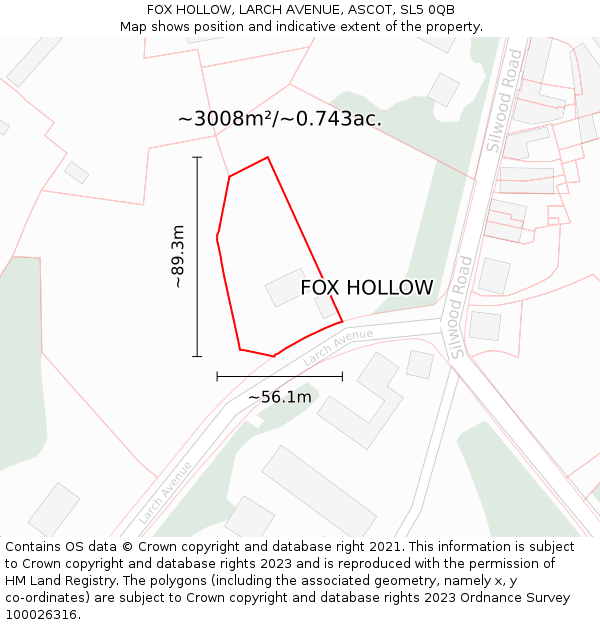 FOX HOLLOW, LARCH AVENUE, ASCOT, SL5 0QB: Plot and title map