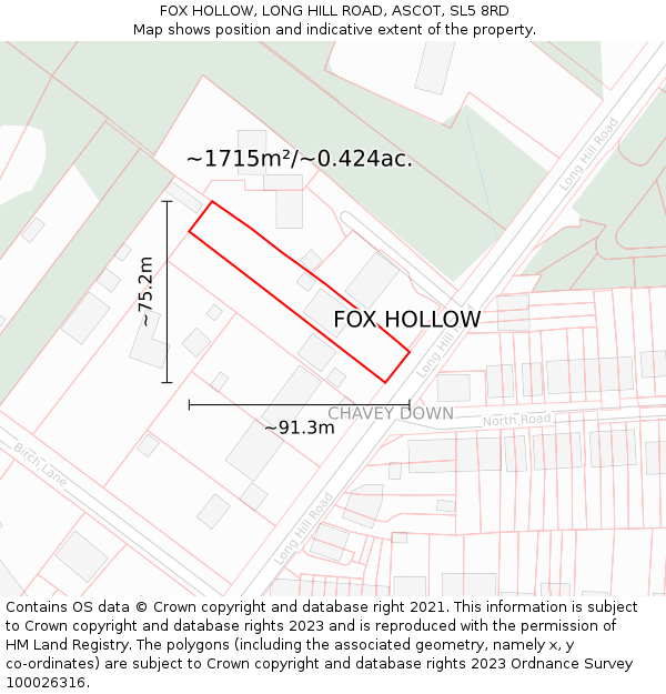 FOX HOLLOW, LONG HILL ROAD, ASCOT, SL5 8RD: Plot and title map